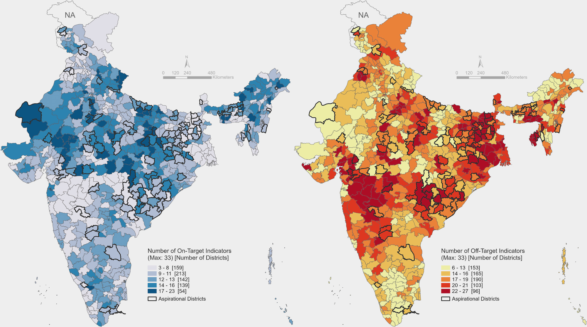 Two adjacent heat maps of India showing 